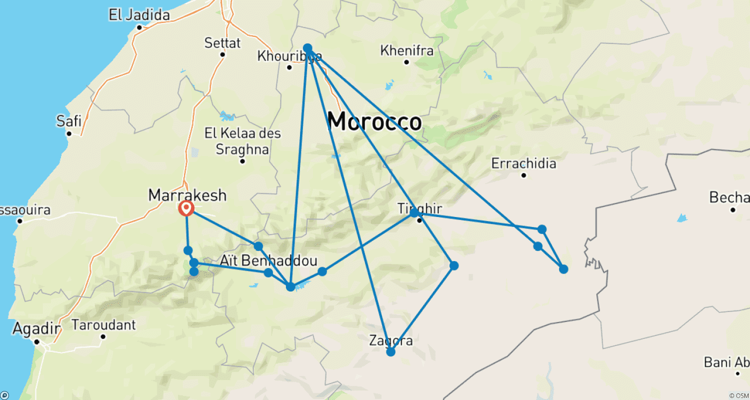 خريطة مسار 10-Day Luxury Morocco Tour: Imperial Cities, Sahara Desert & Hidden Gems