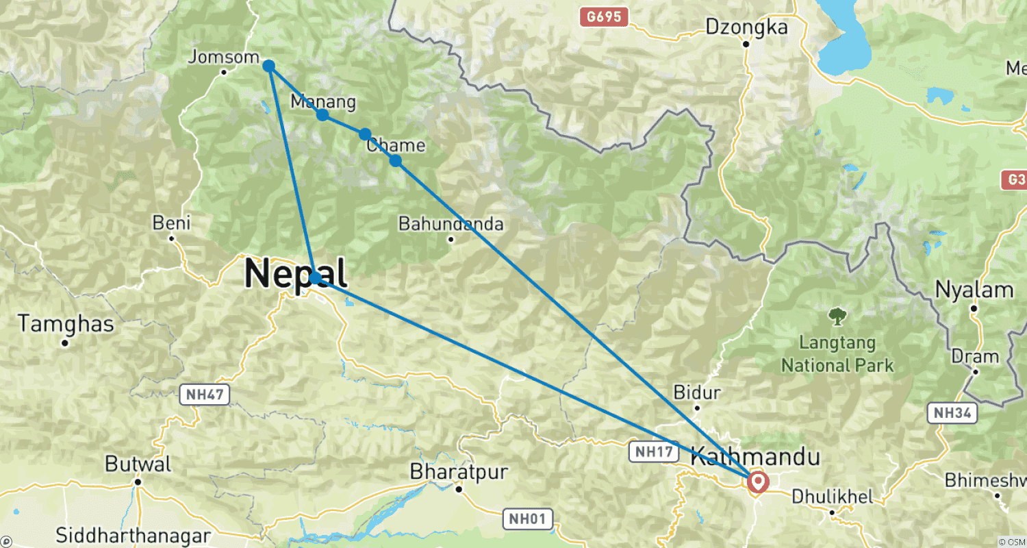 Mapa trasy: Annapurna Circuit Trek 11 Days