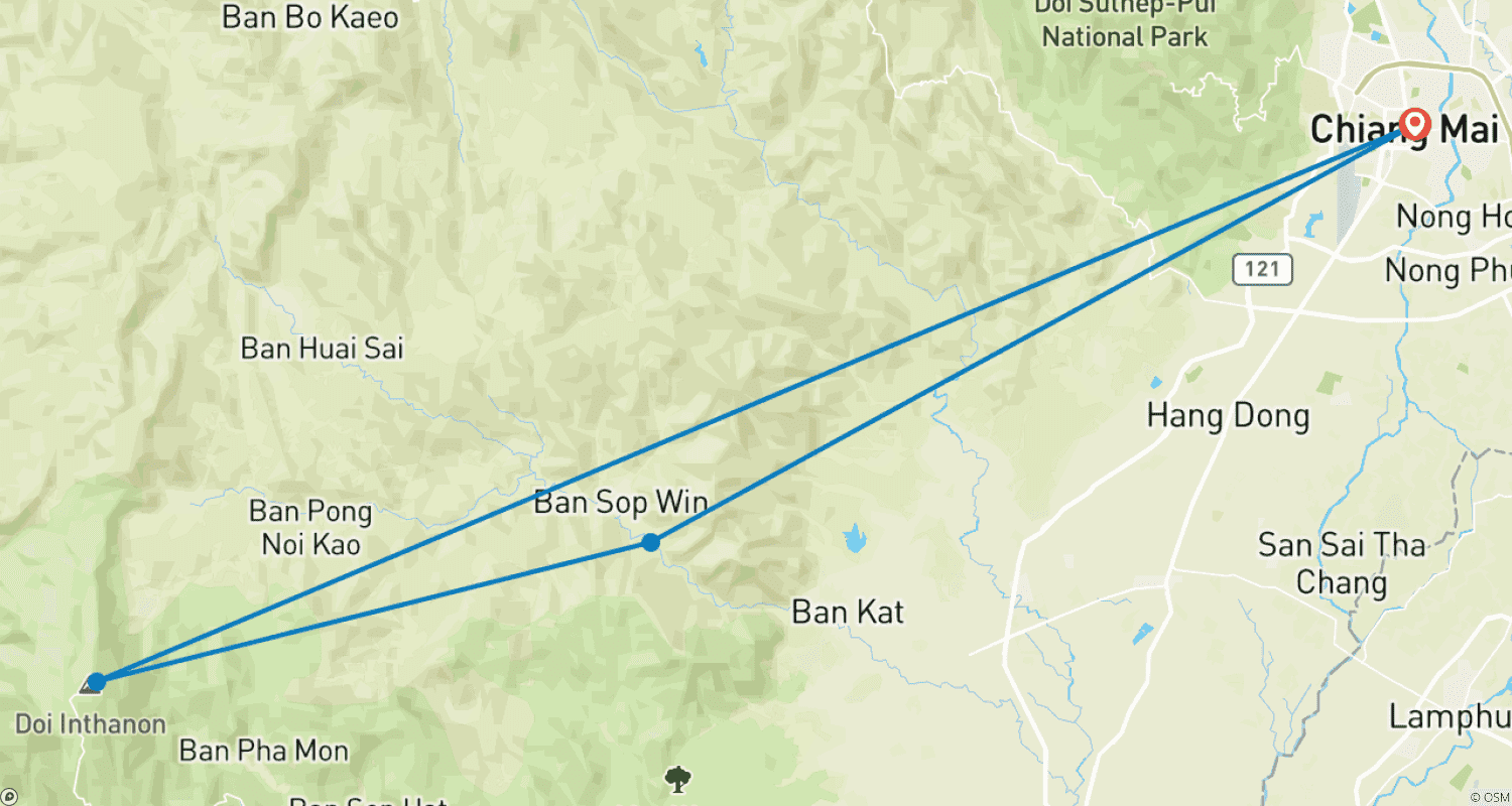 Mapa do percurso de Aventura de 3 Dias de Tuk Tuk na Montanha com motorista