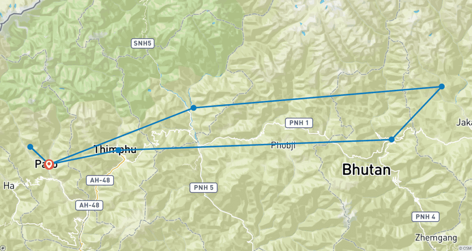 Mapa trasy: Bhutan Tour 6N/7D