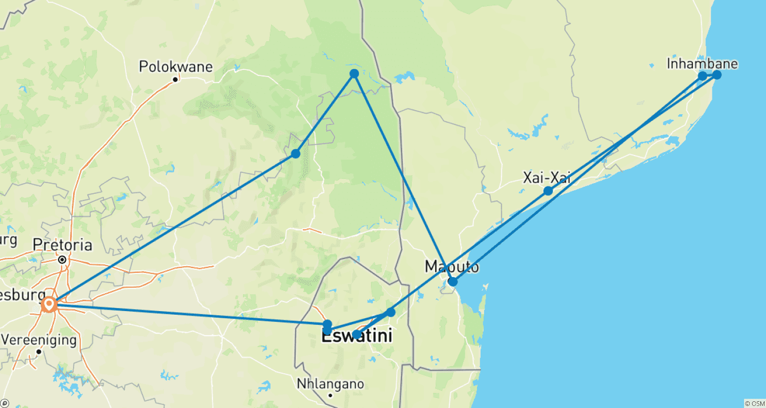 Mapa trasy: Safari nurkowe w Mozambiku (dla nienurkujących) 12 dni/11 nocy