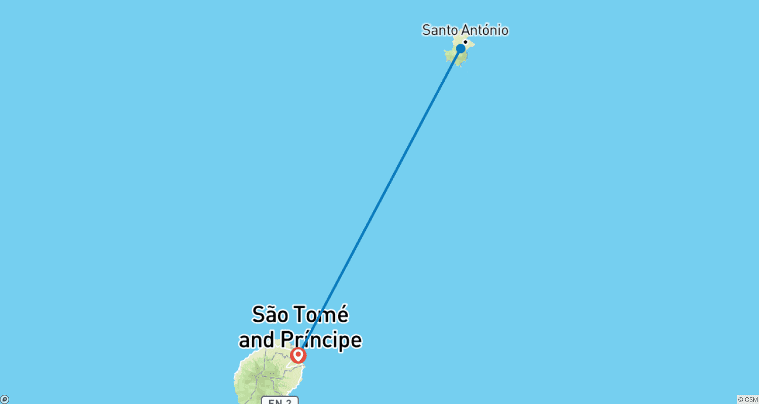 Mapa do percurso de Experimente São Tomé e Príncipe – 8 Dias