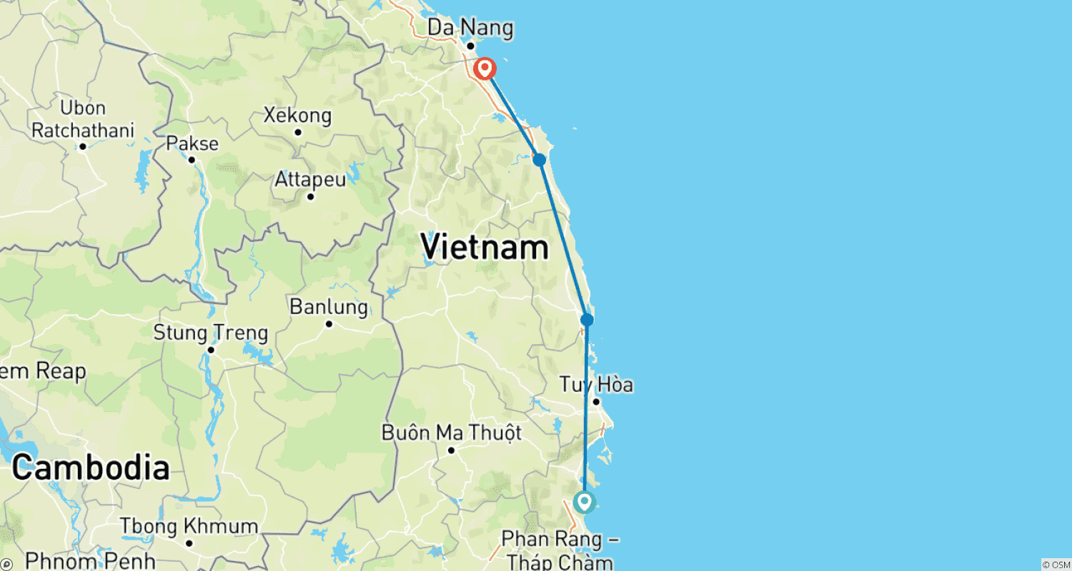 Mapa do percurso de Cycling Central Coast Vietnam 4 Days
