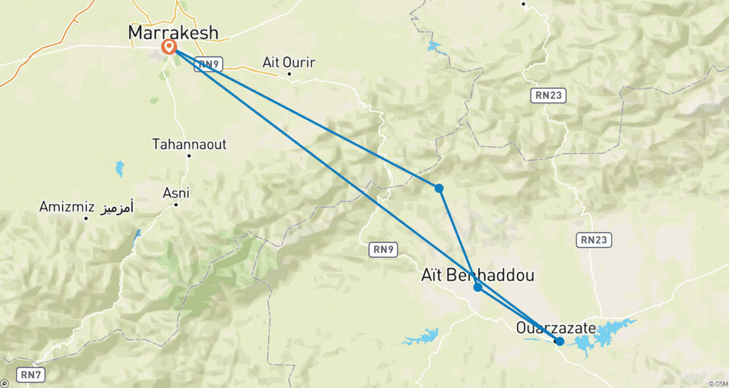 Mapa do percurso de Ouarzazate Overnight, 4 days, Private tour