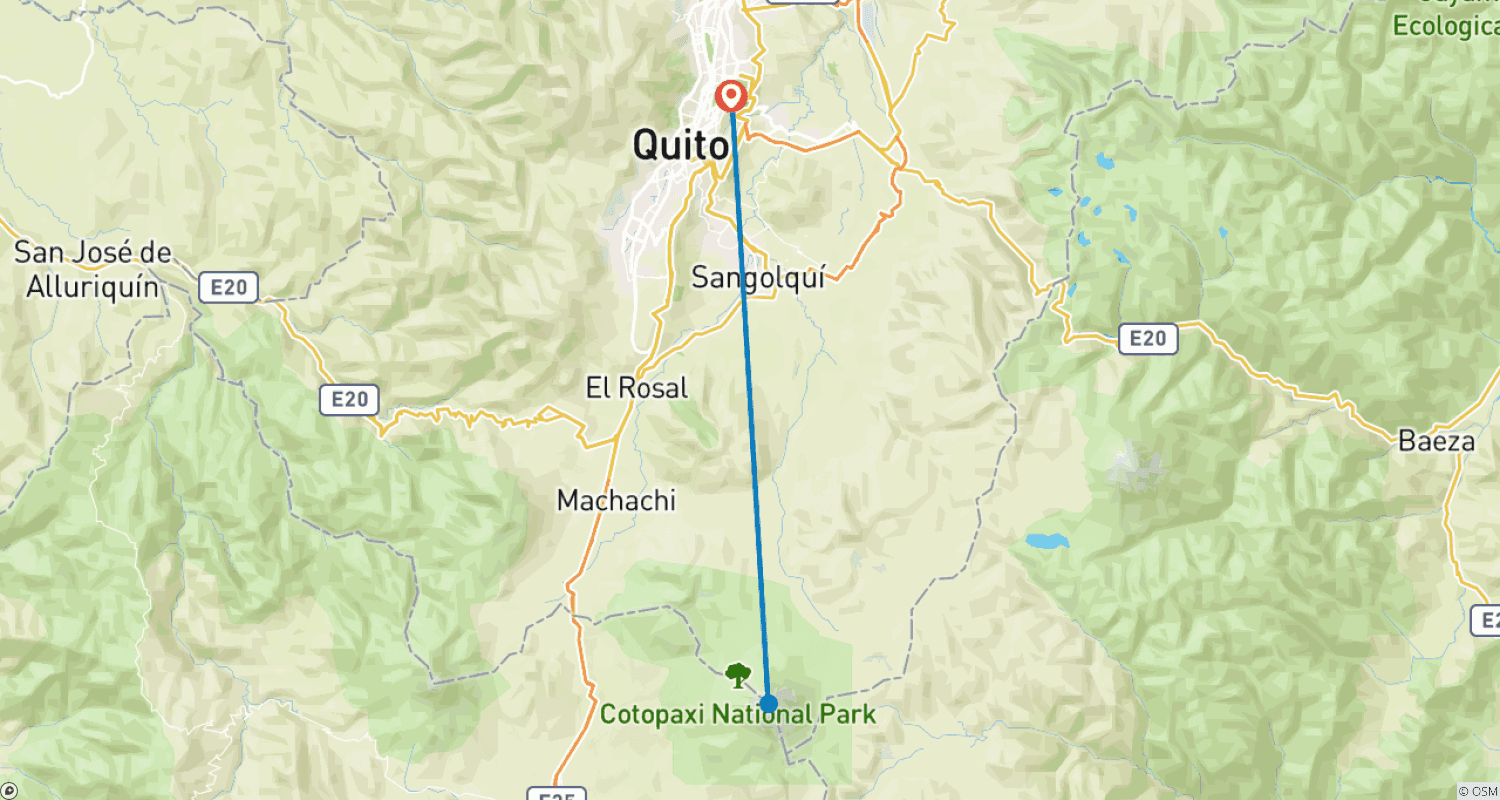 Mapa do percurso de Ciclismo e Trekking em Cotopaxi