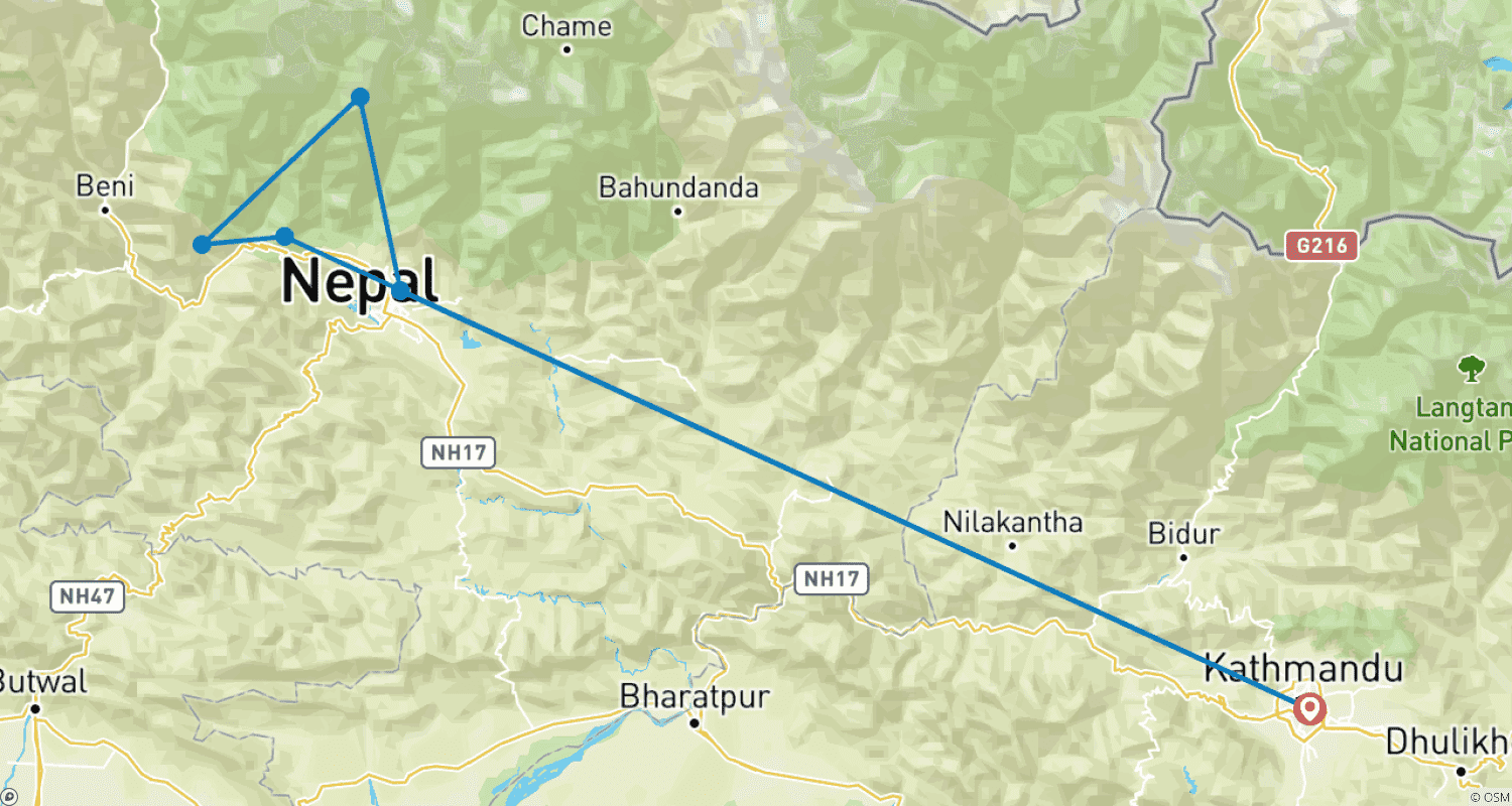 Mapa trasy: Krótki Trek Mardi Himal