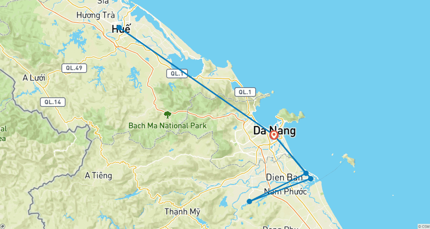 Mapa do percurso de Explore o Vietnã central 6 dias e 5 noites (Da Nang- Hoi An- Hue)