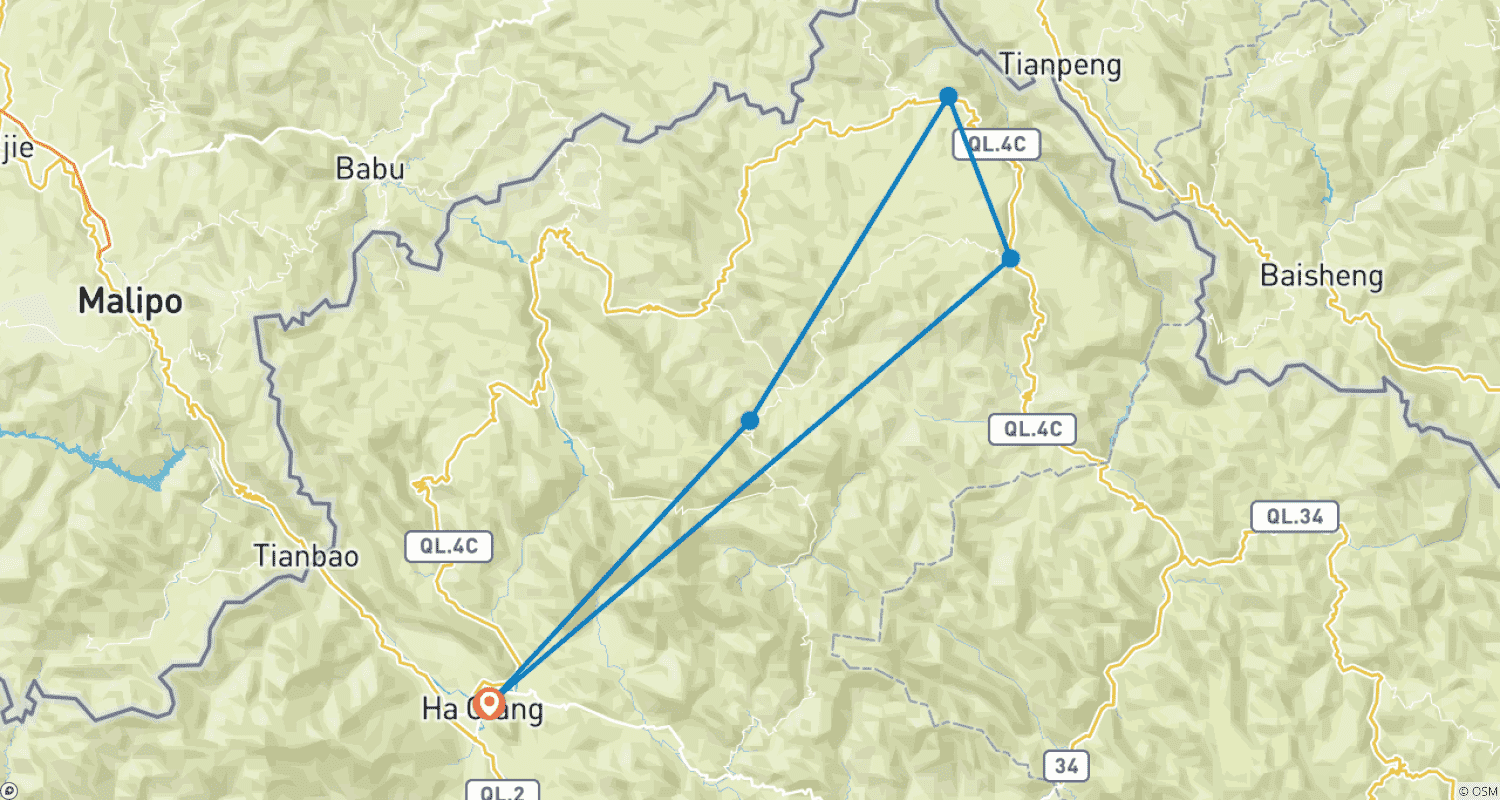 Mapa trasy: Ha Giang Loop 3 Days 2 Nights