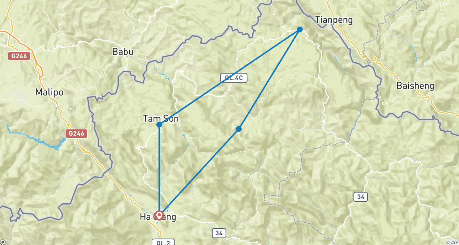 Ha Giang バイクツアー 4日間3泊のルートマップ