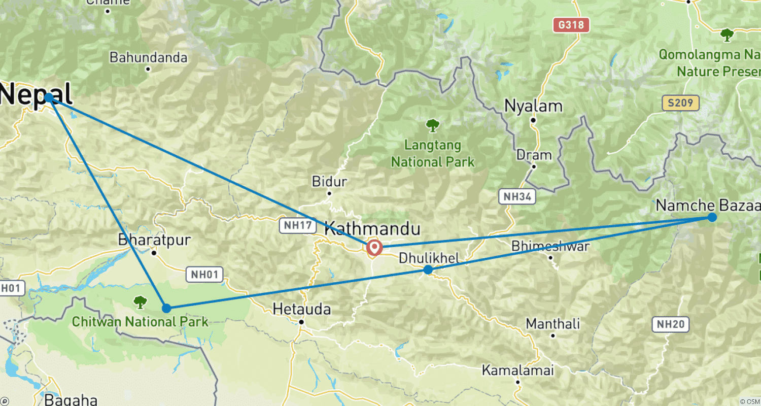 Mapa trasy: Ekskluzywna podróż helikopterem po Nepalu