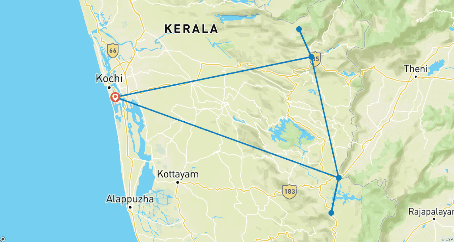 Mapa trasy: Kerala i jej piękno