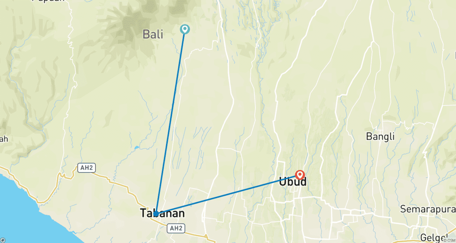 Mapa trasy: Prywatny 3-dniowy pakiet wycieczkowy: Najlepsze atrakcje Bali