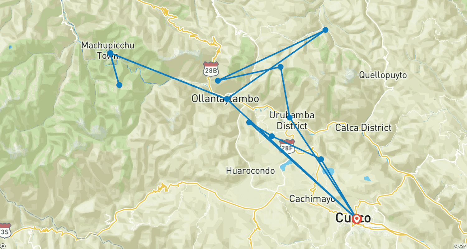 Mapa trasy: 7-dniowa Święta Dolina + trek Lares do Machu Picchu