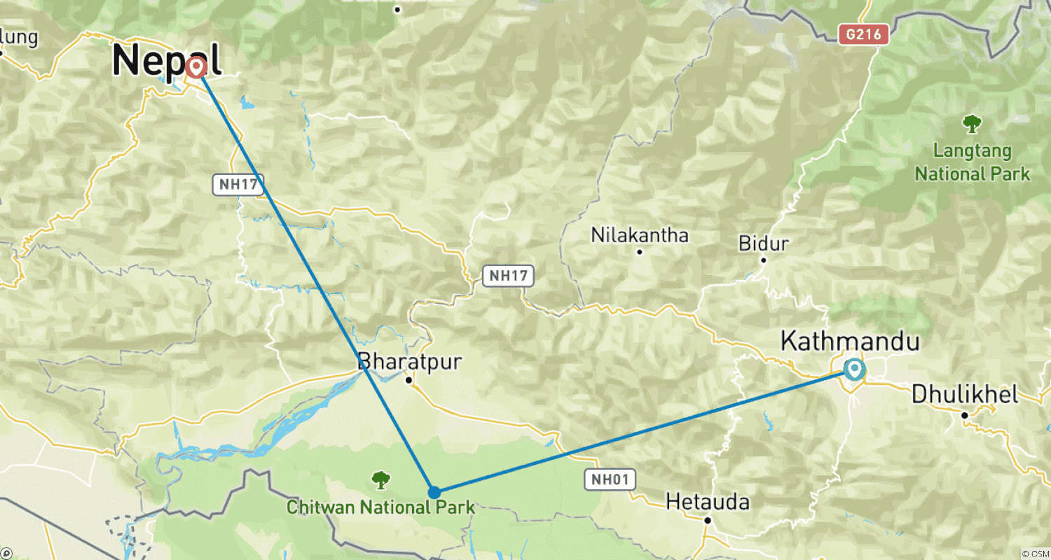 Mapa do percurso de Safari na Selva de Chitwan