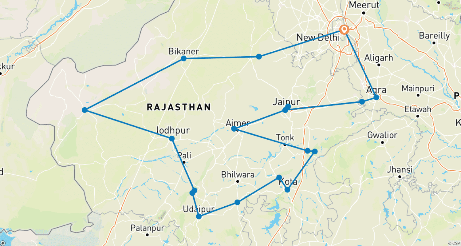 Mapa trasy: Niesamowity Radżastan - Królewskie Indie
