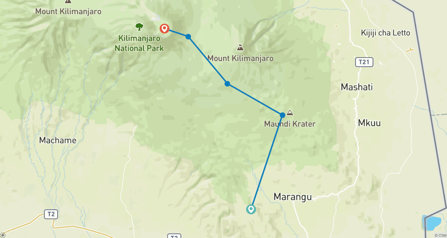 Mapa do percurso de 5-Day Kilimanjaro Trek - Marangu Route