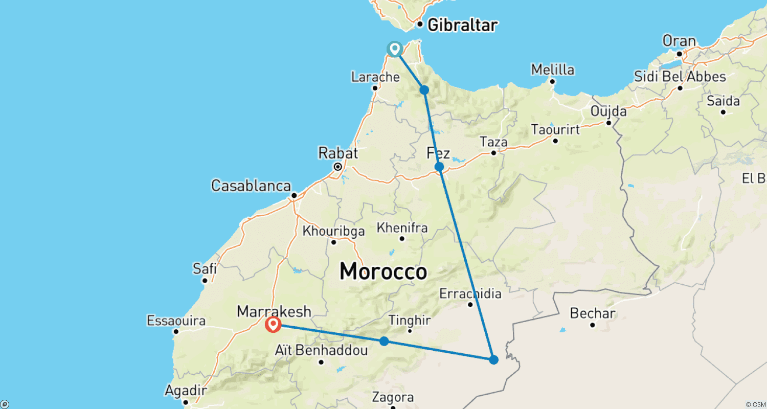 خريطة مسار 7 Day Private Tour from Tangier to Marrakech