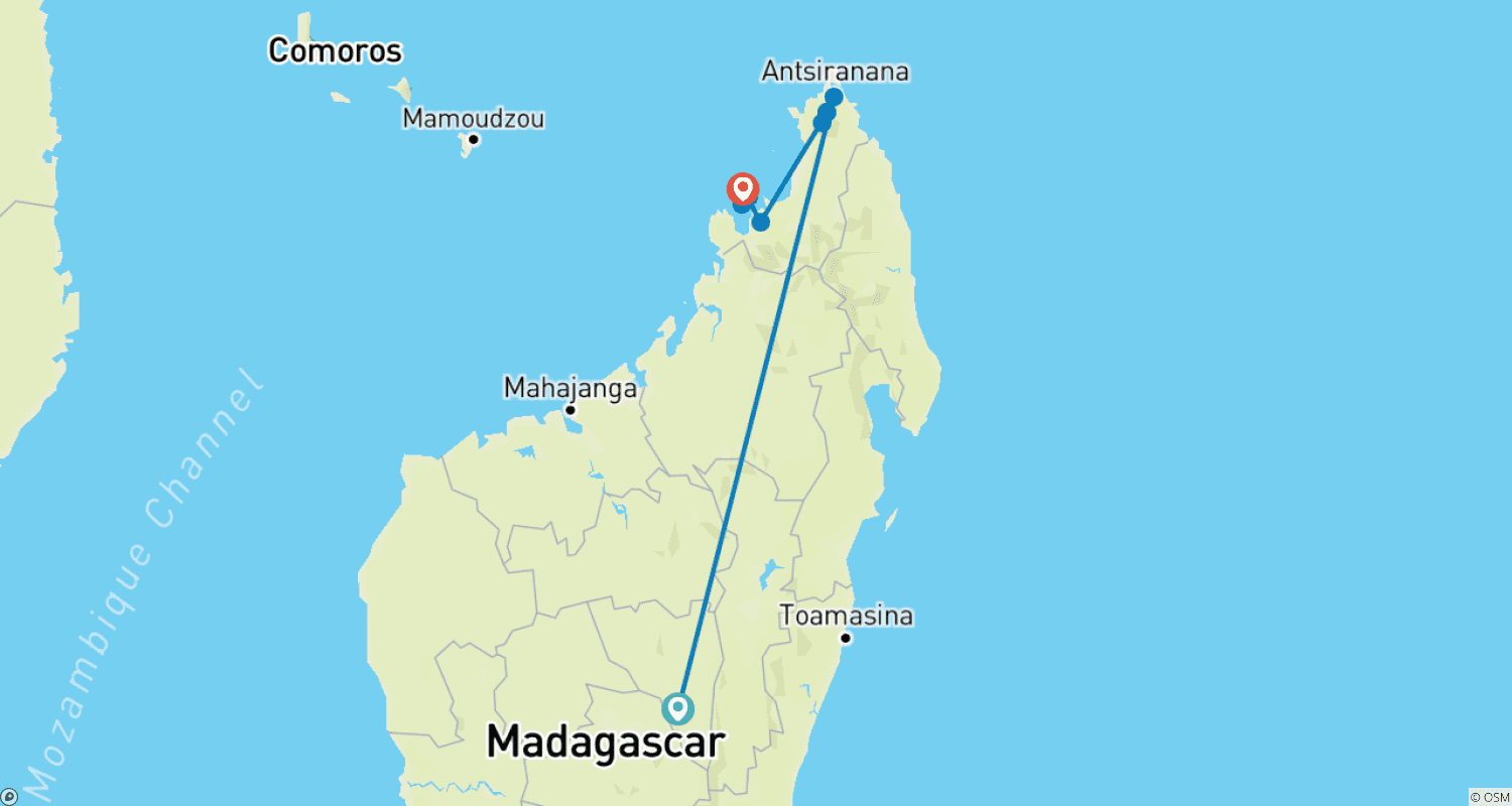Mapa do percurso de North Madagascar Discovery 9Days /8Nights