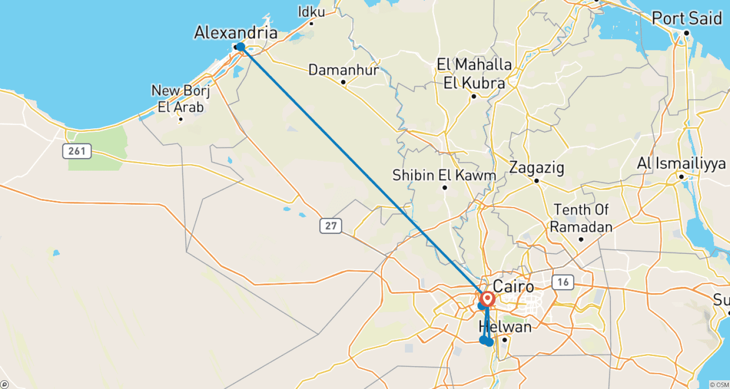 Mapa do percurso de Descoberta do Cairo e Alexandria: 5 Dias e 4 Noites