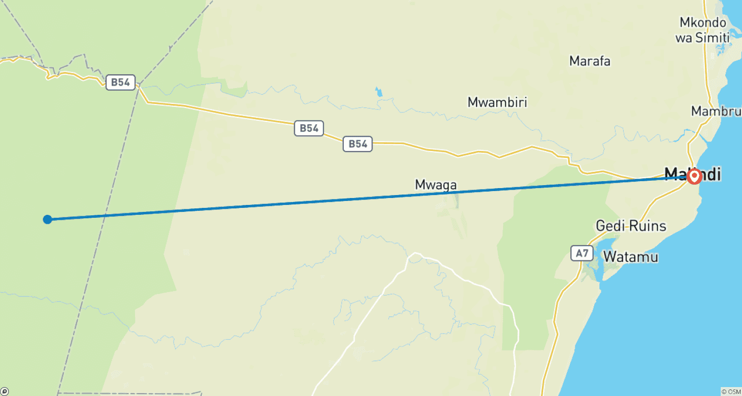 Mapa do percurso de Aventura em Malindi 5 Dias/4 Noites
