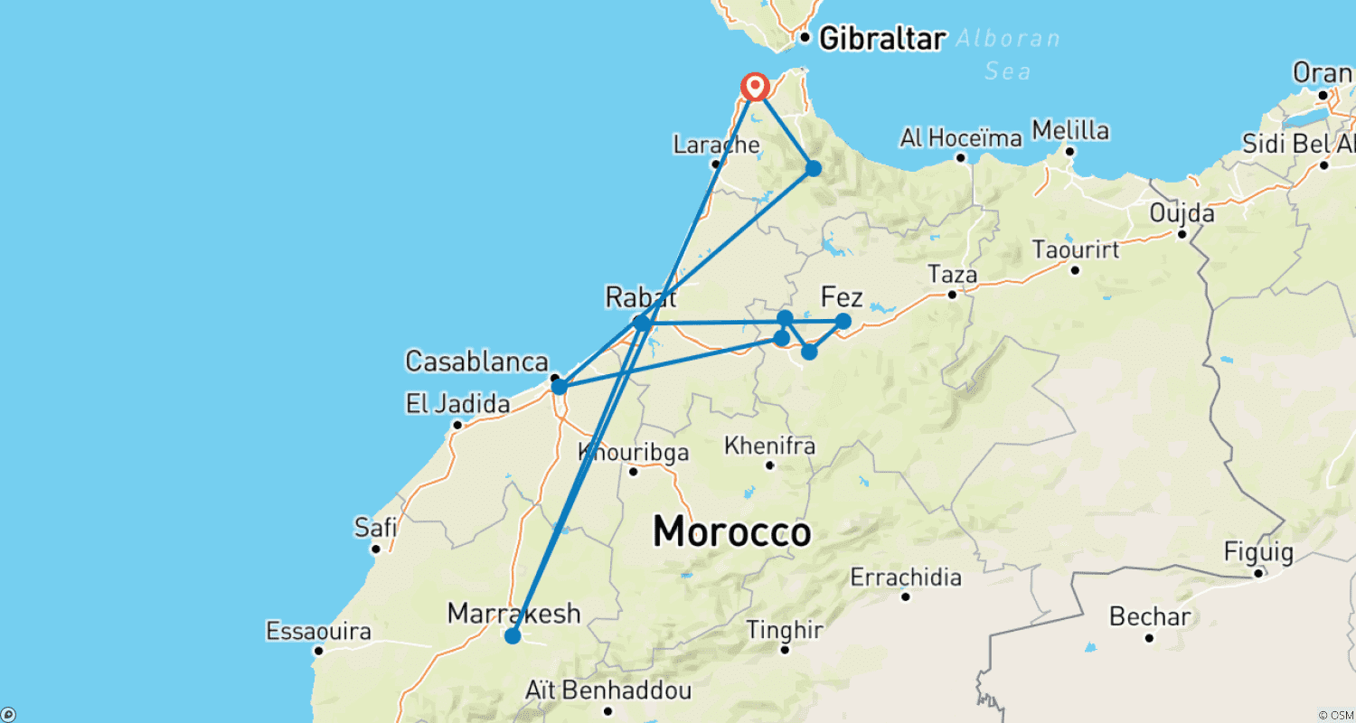 خريطة مسار Morocco Discovery from Tangier 9 Days 8 Nights (Comfort)