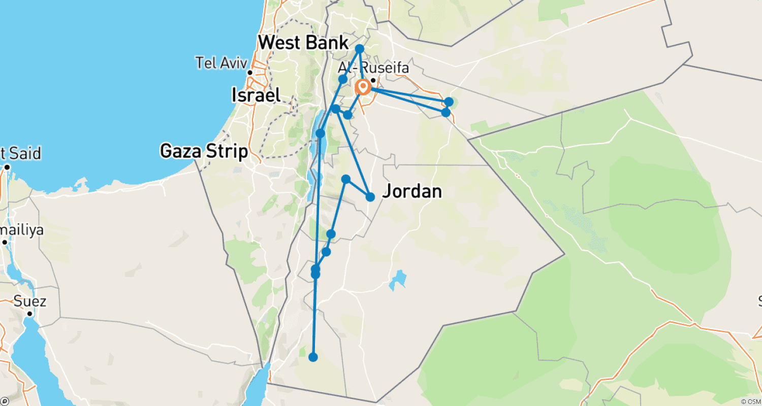 11 Days 10 nights Panorama Jordan Tour (CT-JHT-018)のルートマップ