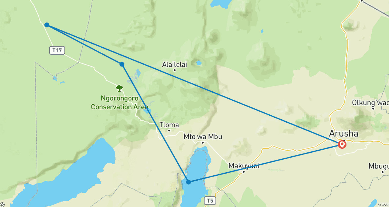 Mapa do percurso de Viagem de 7 Dias dos Gnus - Categoria Média