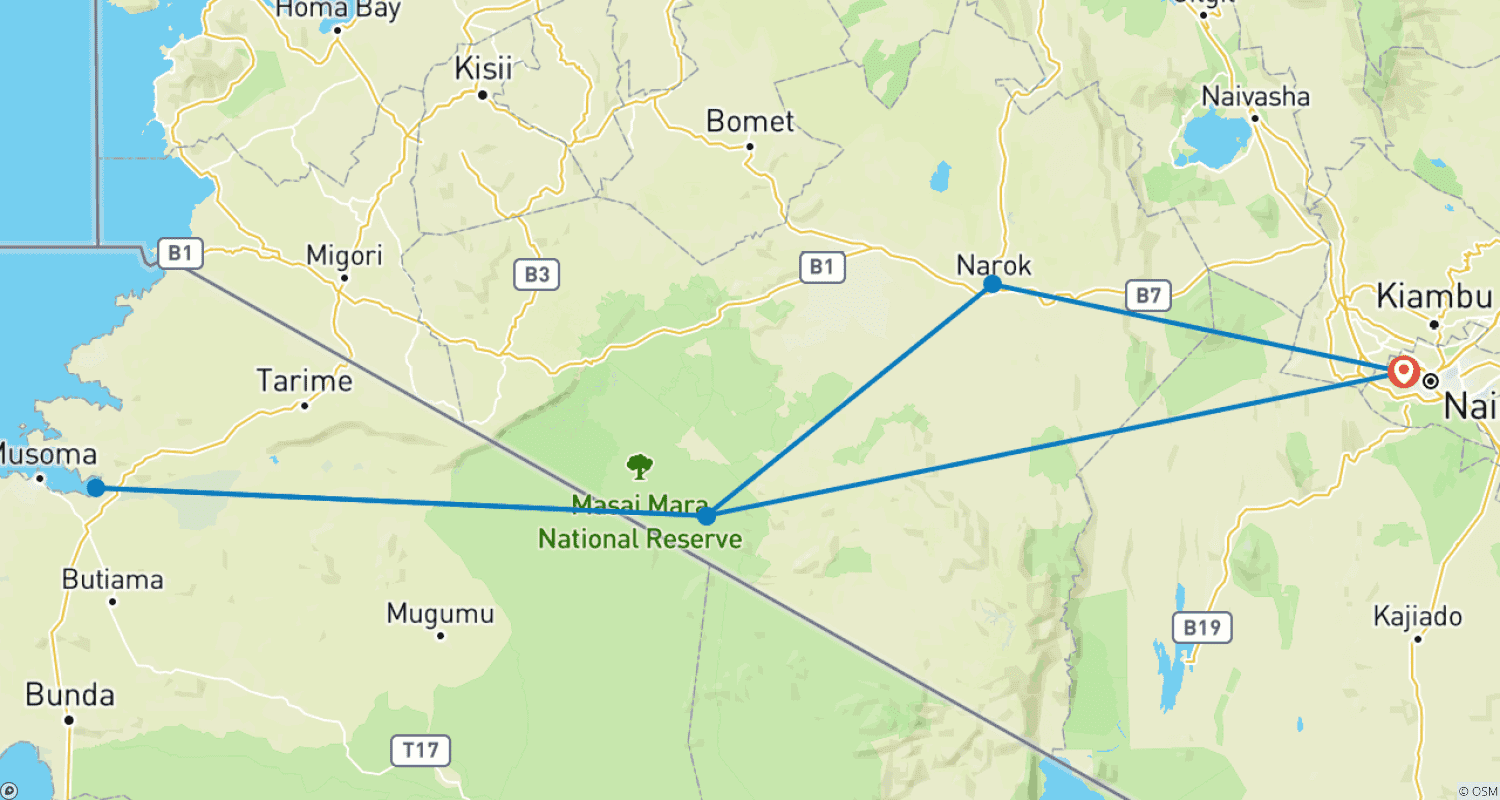 Mapa trasy: Masai Mara przez Wielką Dolinę Ryftową (Comfort Plus) 3 dni