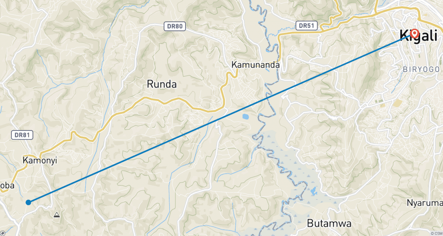 Mapa trasy: Doświadcz trekkingu z gorylami w Rwandzie (wyłącznie prywatna wycieczka)