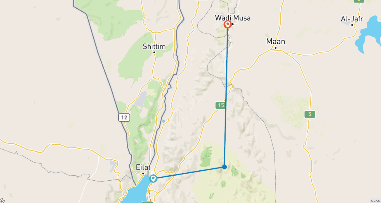Mapa trasy: 4-dniowa wycieczka 3 noce Classic Petra & Wadi Rum z lotniska Aqaba (AQAPT-JHT-001)