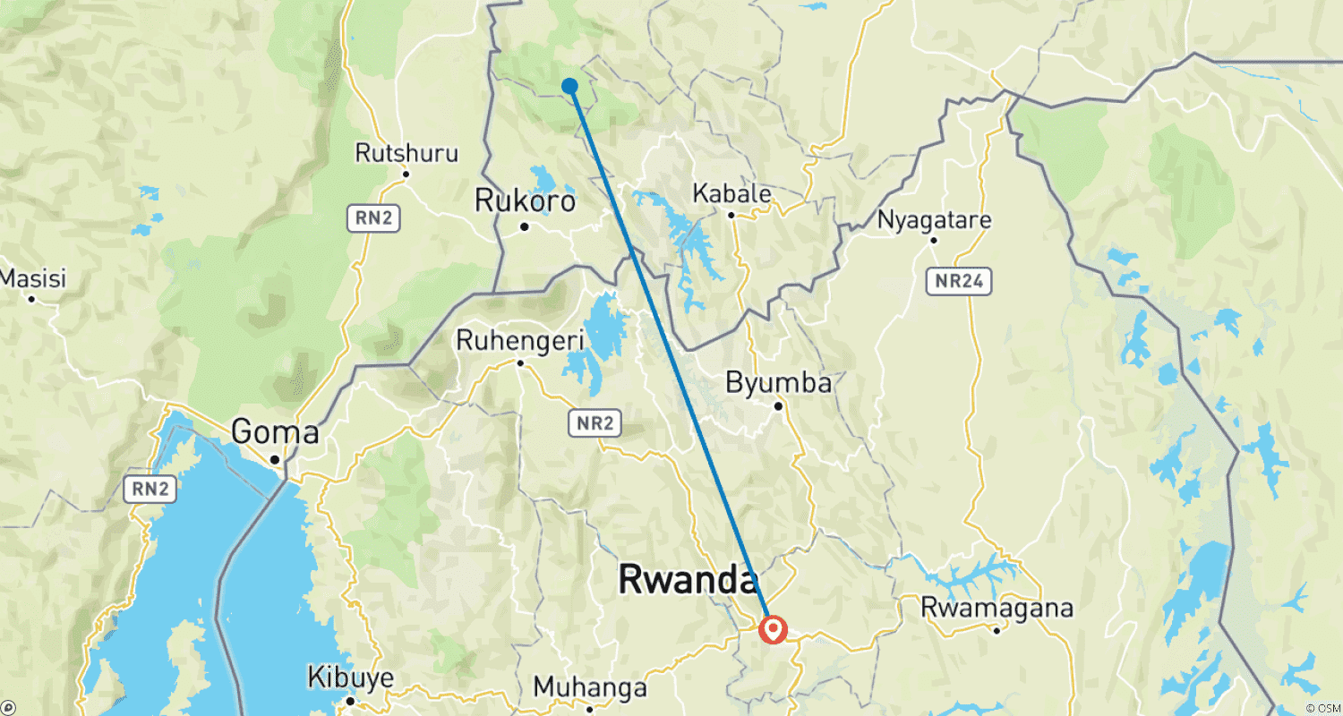 Mapa do percurso de 2 dias de Trekking de Gorilas em Bwindi a partir de Kigali