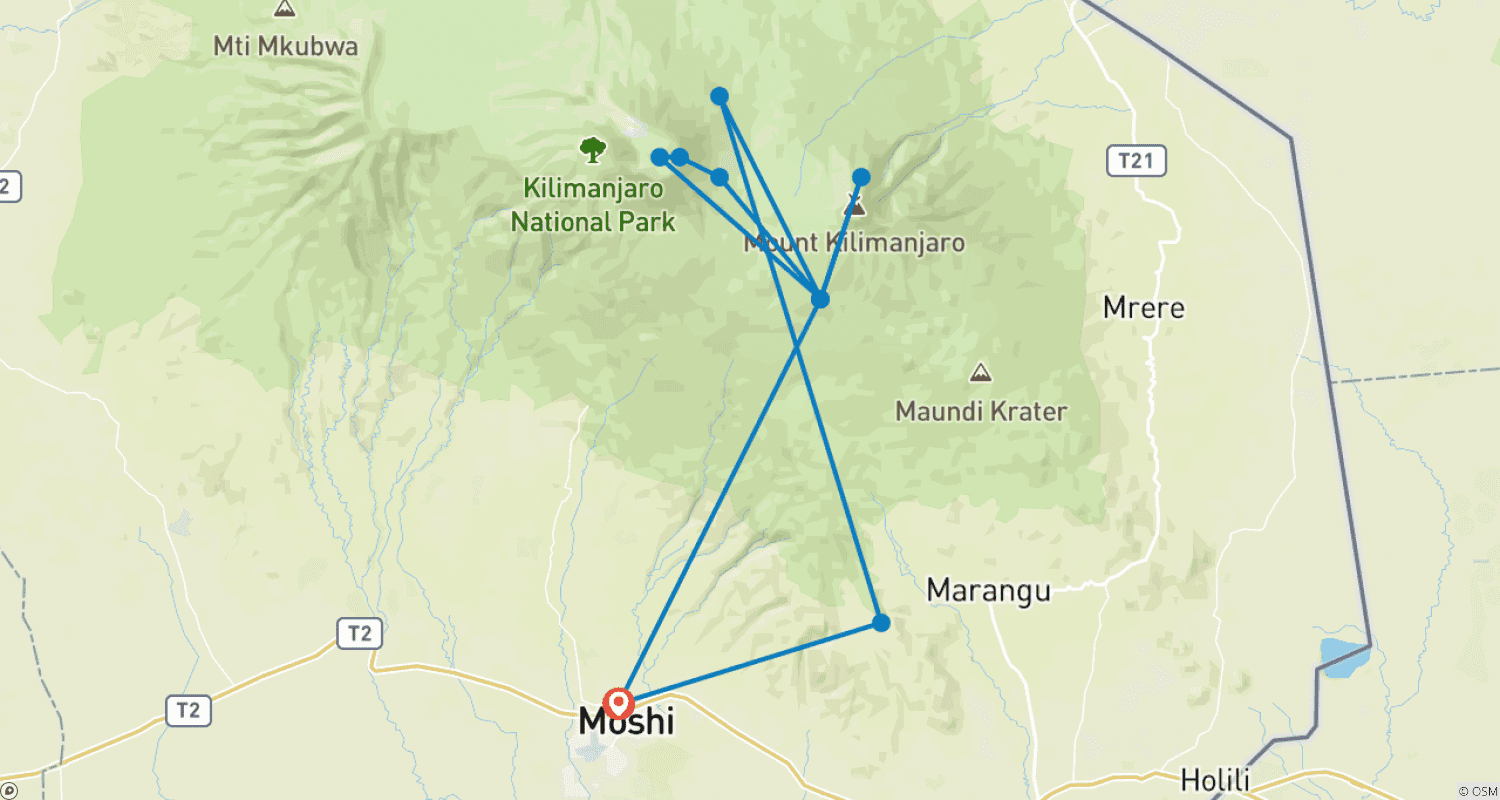 Mapa trasy: Wycieczka rowerem górskim na Kilimandżaro | Ostateczna wspinaczka na szczyt
