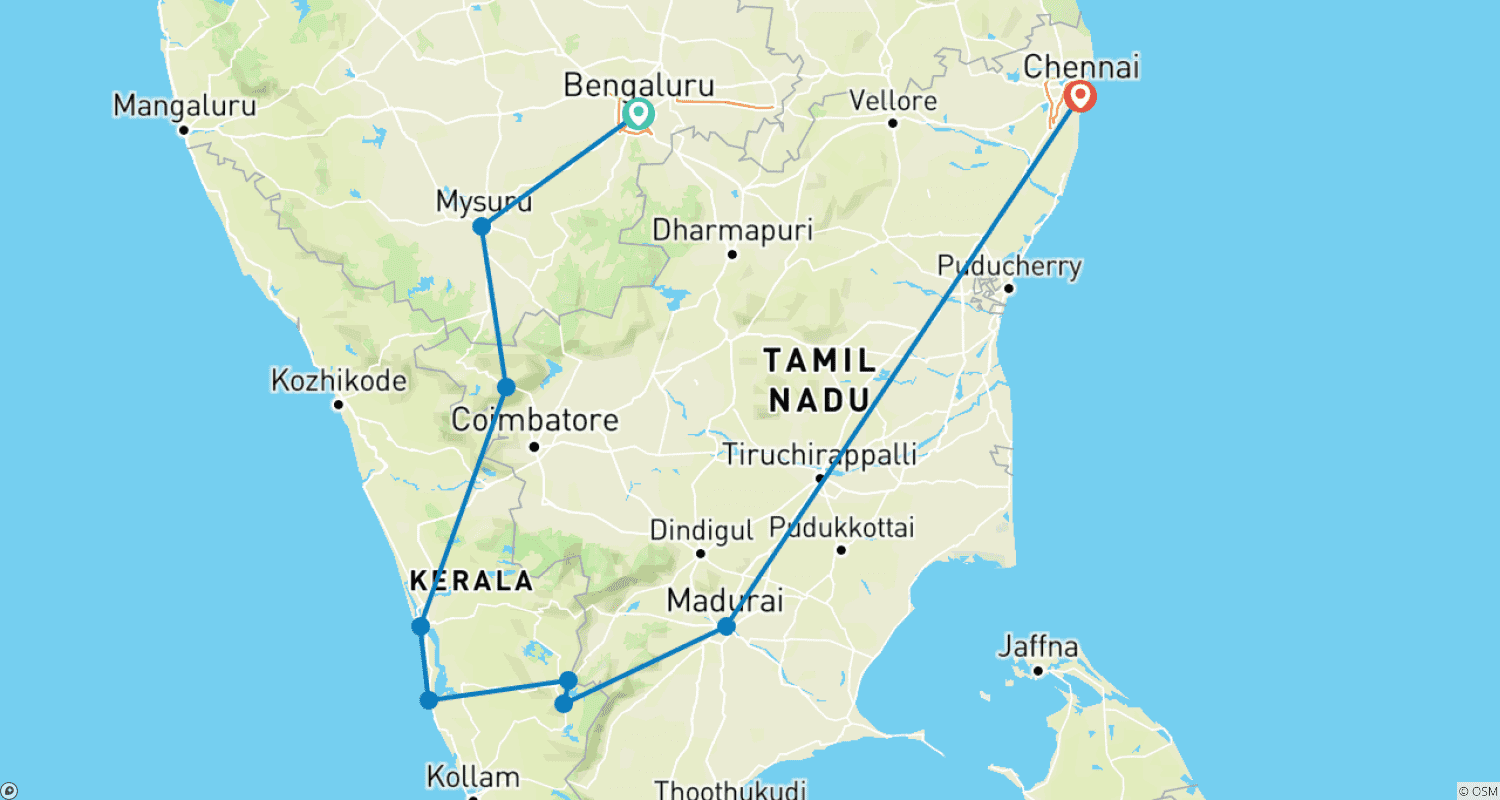 Mapa trasy: Explore Karnataka Tour Package With Kerala