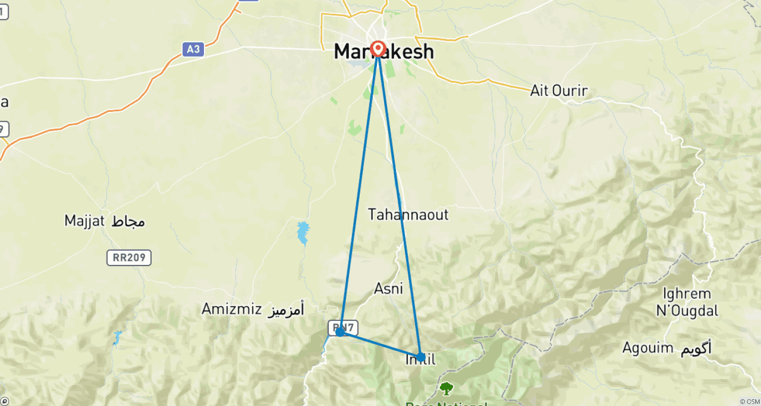 Mapa do percurso de Excursões em Marrocos: Em e Ao Redor de Marraquexe - 9 Dias
