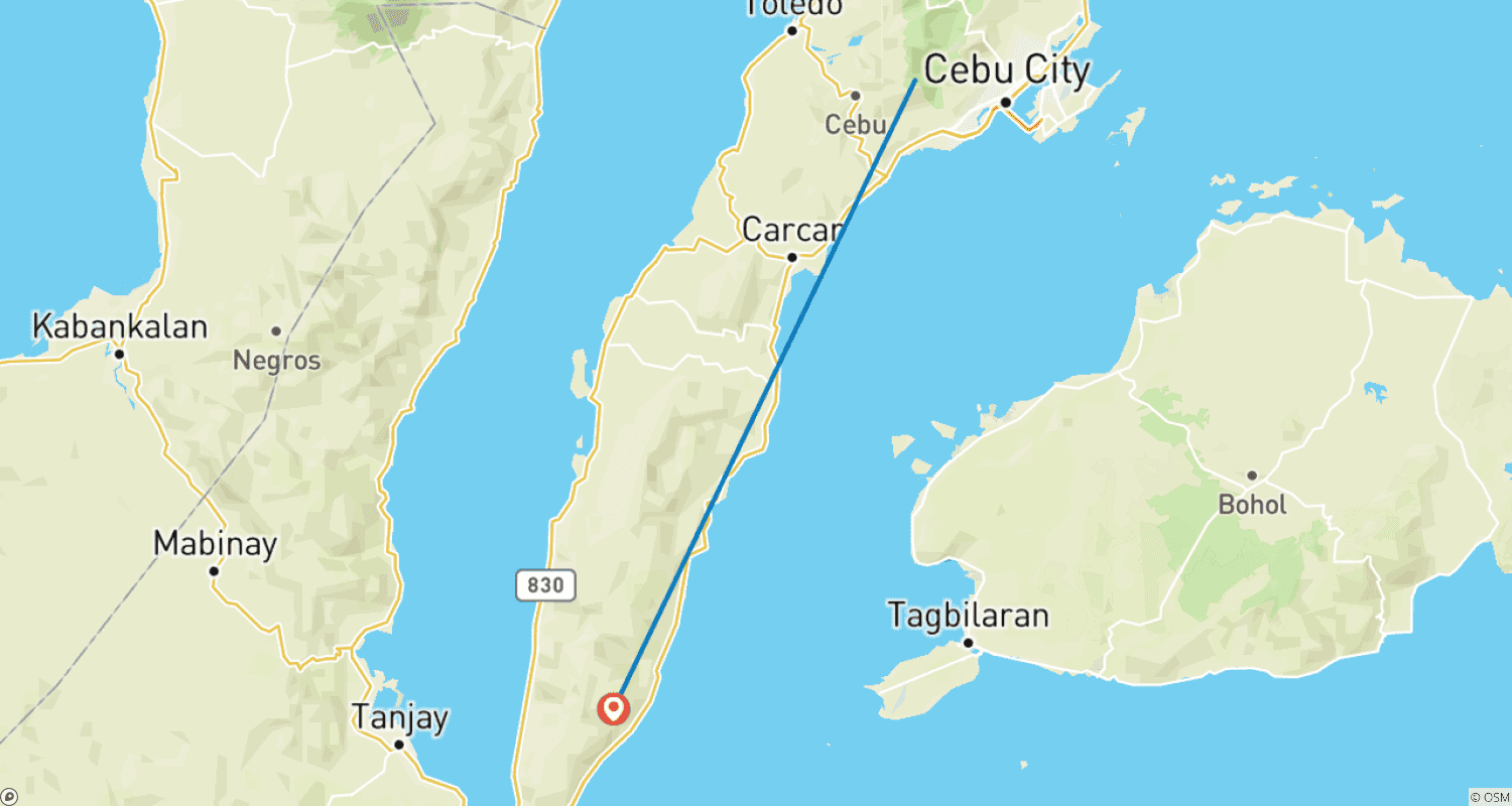 Mapa do percurso de Tour Privado de Observação de Tubarões-Baleia em Oslob