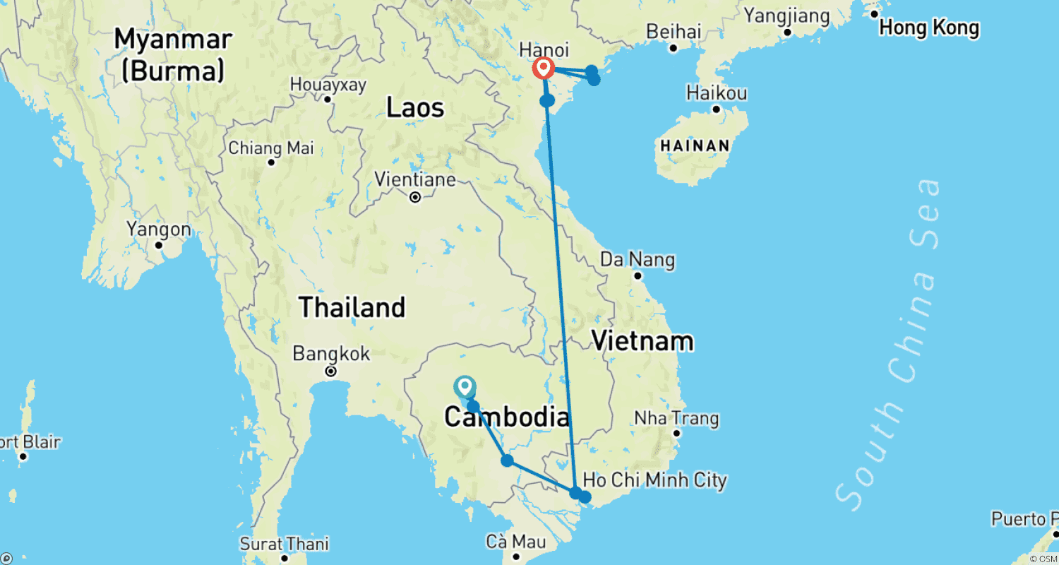 Mapa trasy: Essential Vietnam & Cambodia