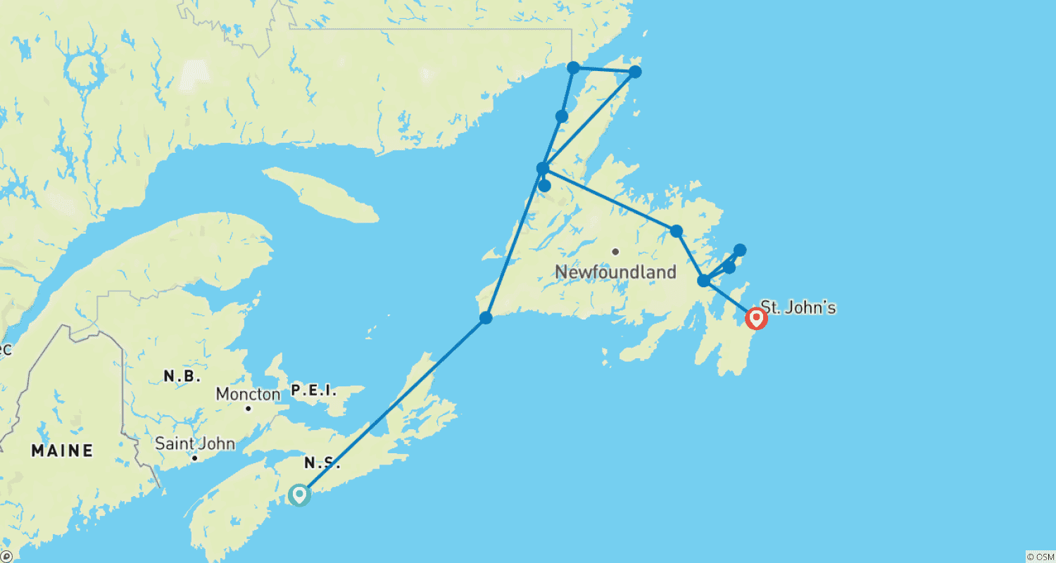 Mapa do percurso de Circuito Terra Nova e Labrador