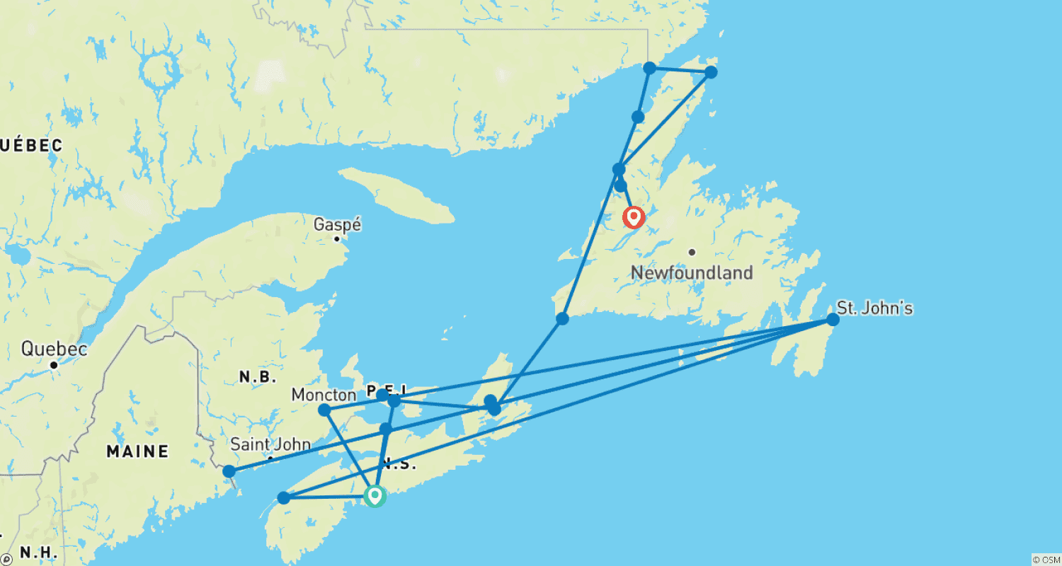 Mapa trasy: Atlantic Maritimes & Viking Trail