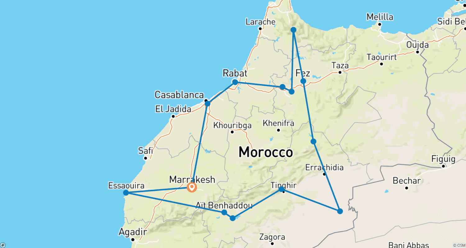 Mapa trasy: Wycieczki po Maroku: Najlepsze z Maroka - 15 dni