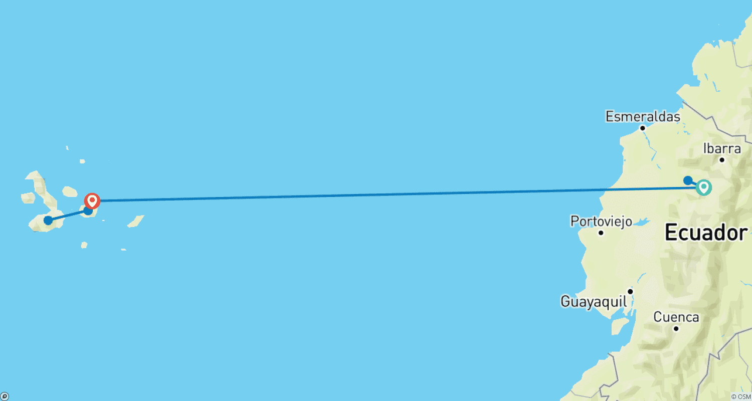 Mapa trasy: Quito - Mindo - Galapagos  (9 Days)