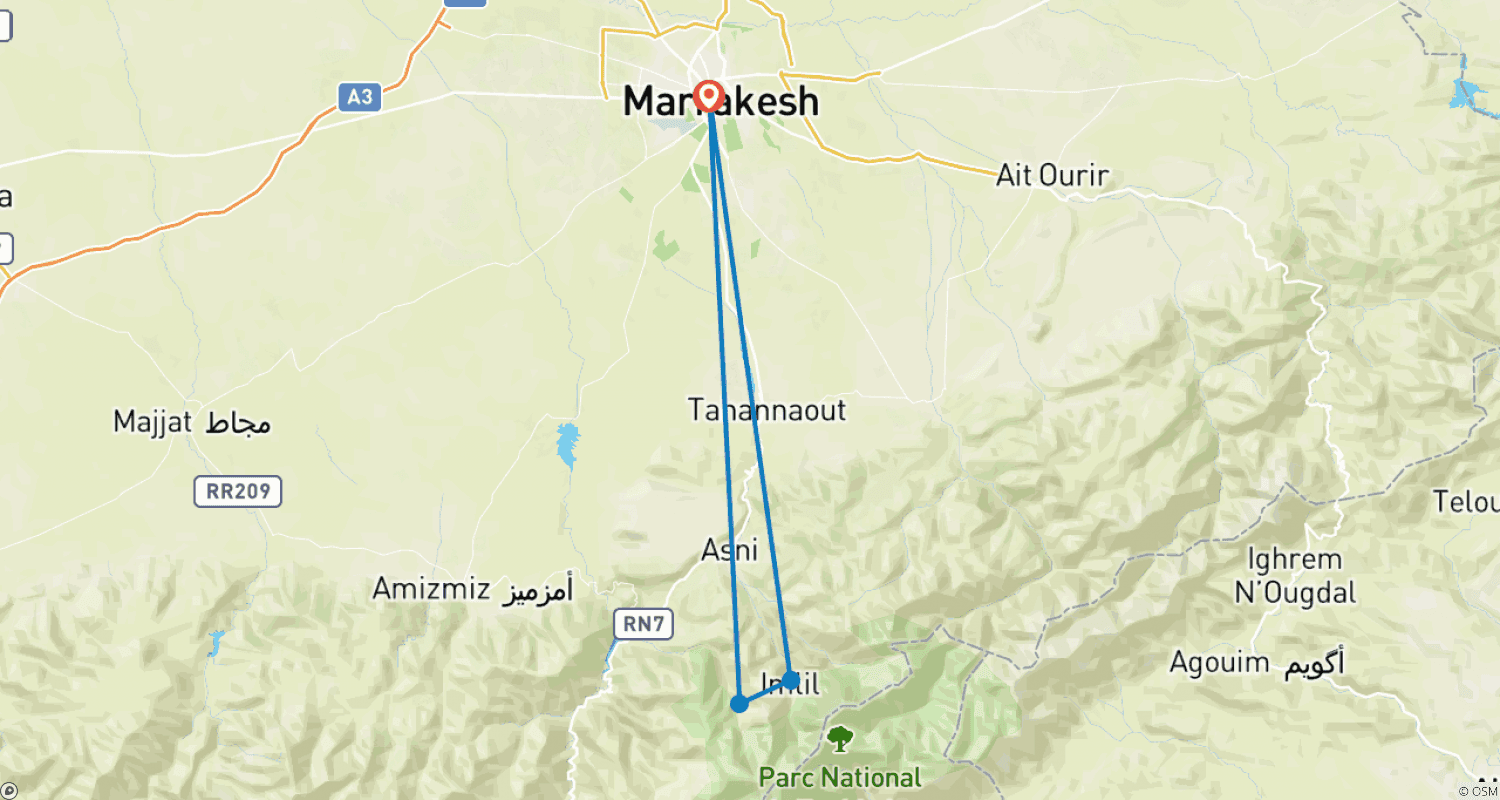 Trekking In Morocco: Atlas Trek - 2 Daysのルートマップ