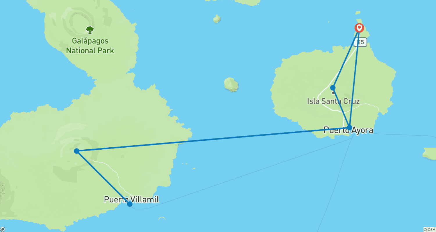 Mapa do percurso de 5 Dias Incríveis em Galápagos: Ilhas Isabela e Santa Cruz