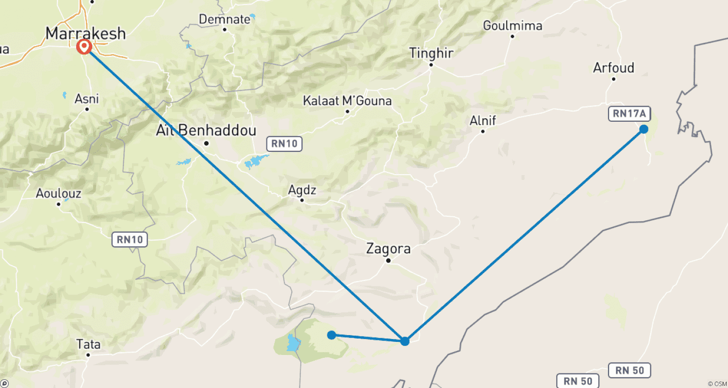 Mapa do percurso de Trekking in Morocco: Erg Chigaga Trek - 8 Days