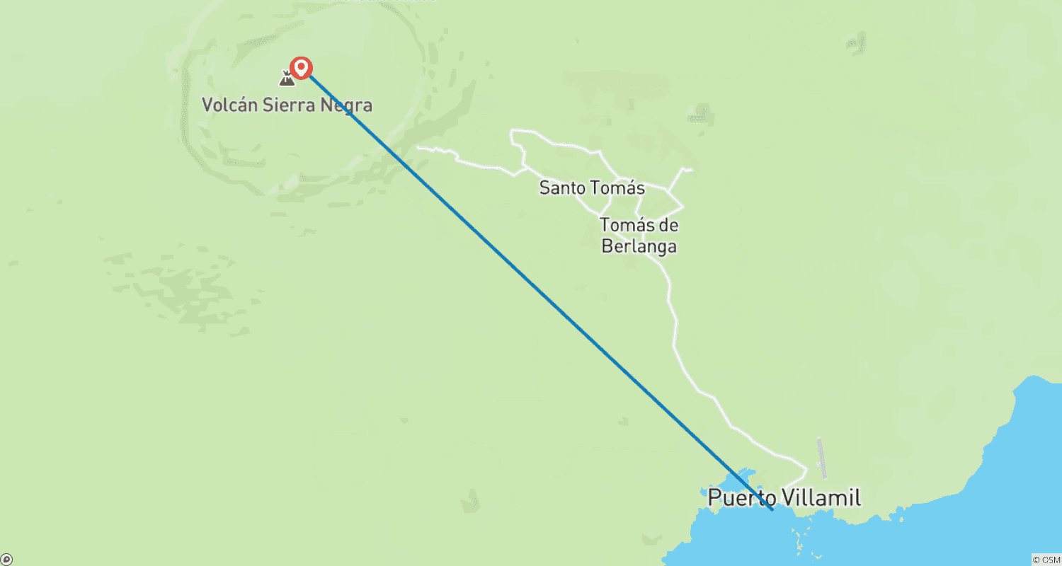 Mapa do percurso de Viagem de Meio Dia a Los Tuneles Cabo Rosa em Isabela Galápagos