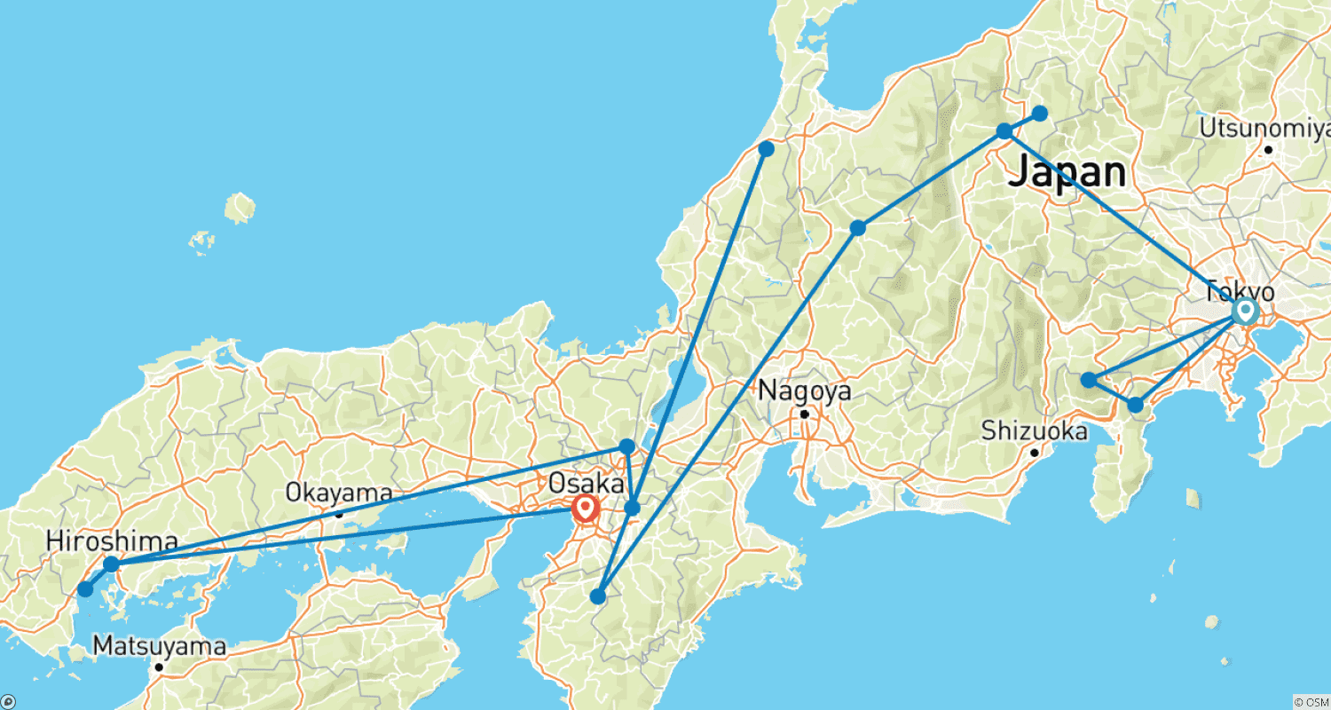 Mapa do percurso de Grande Rota do Japão