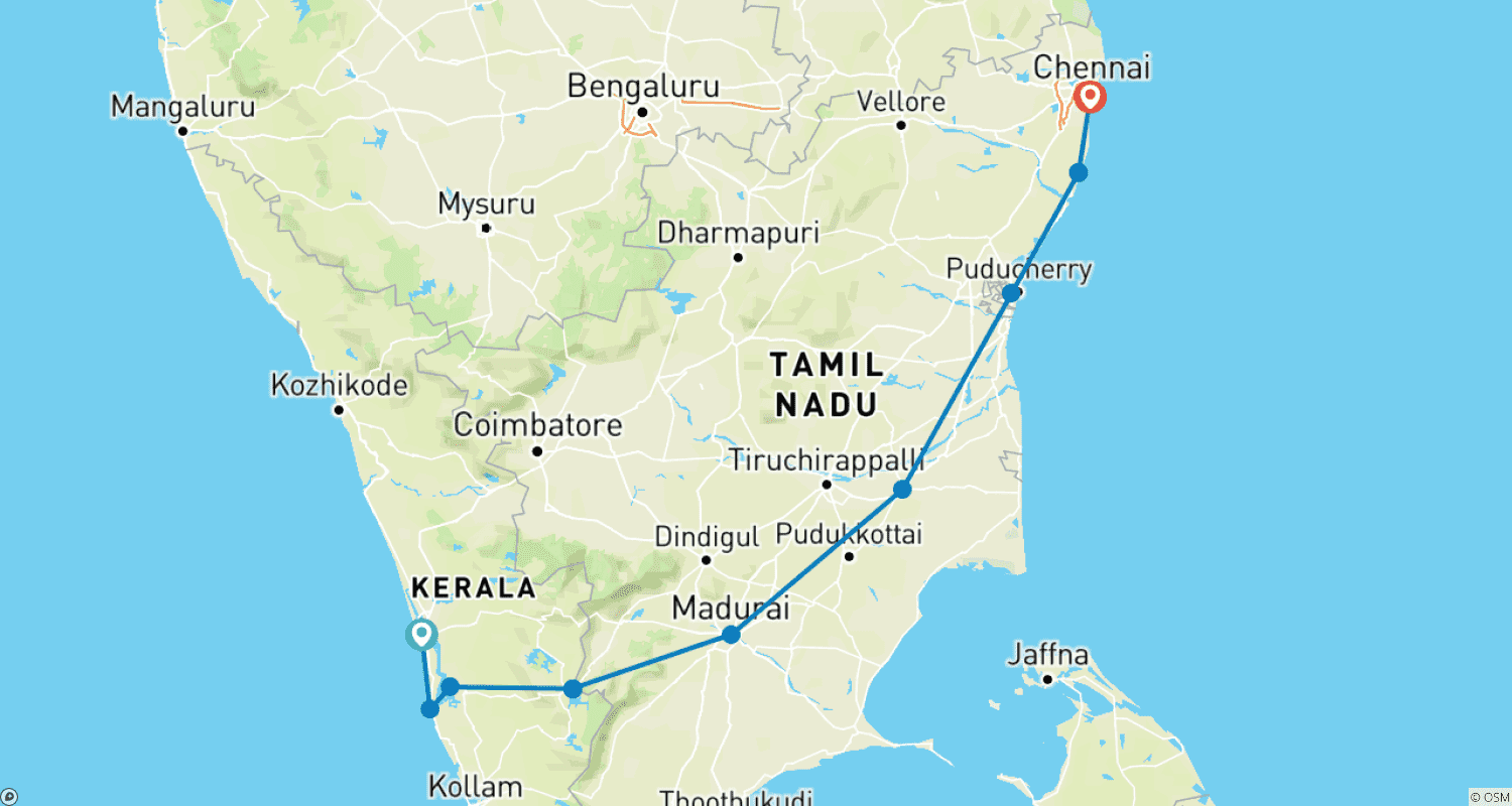 Mapa do percurso de Explorador do Sul da Índia