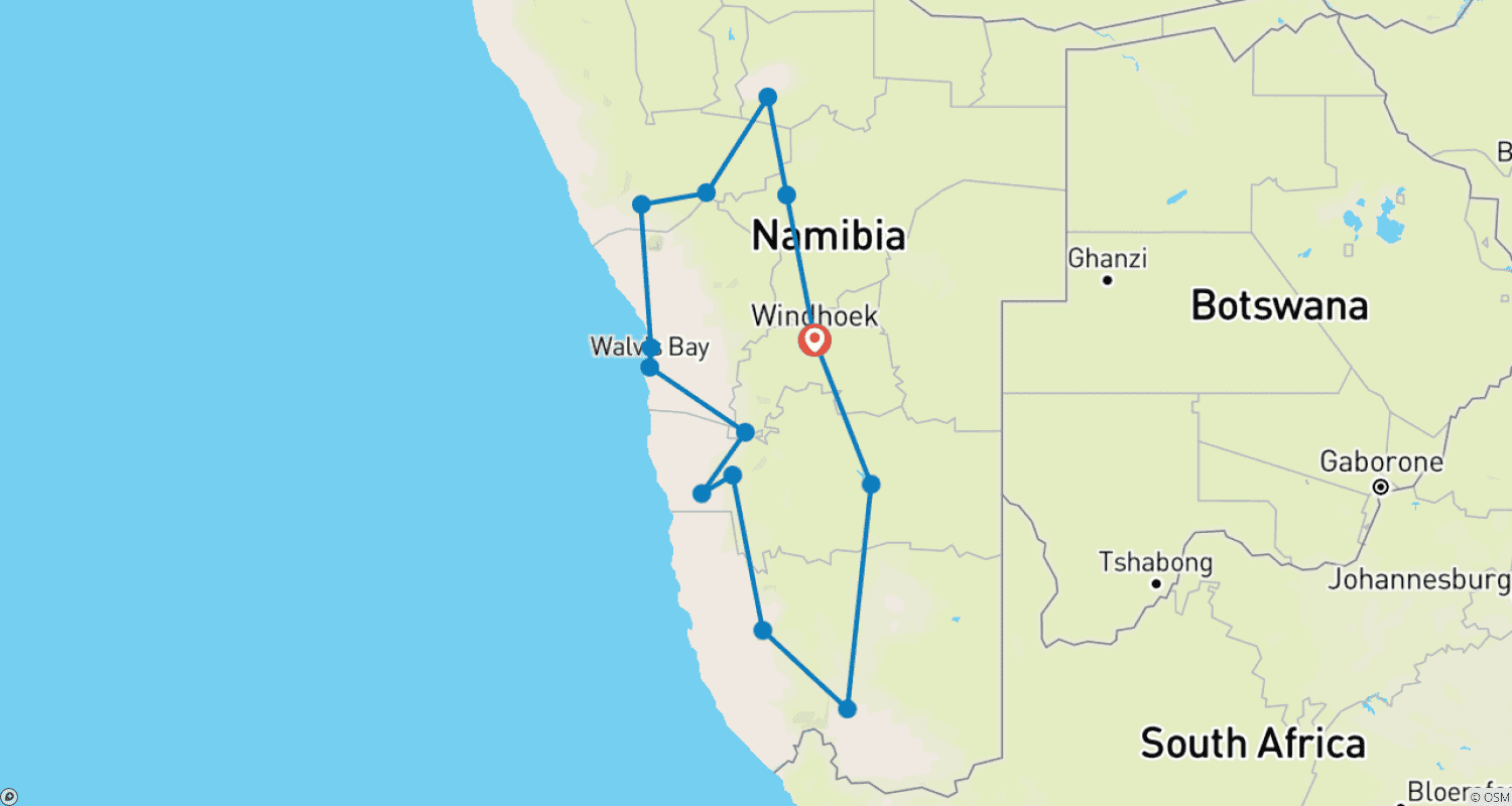 Mapa trasy: 12 Days Namibia in Plus | Private Guided Camping