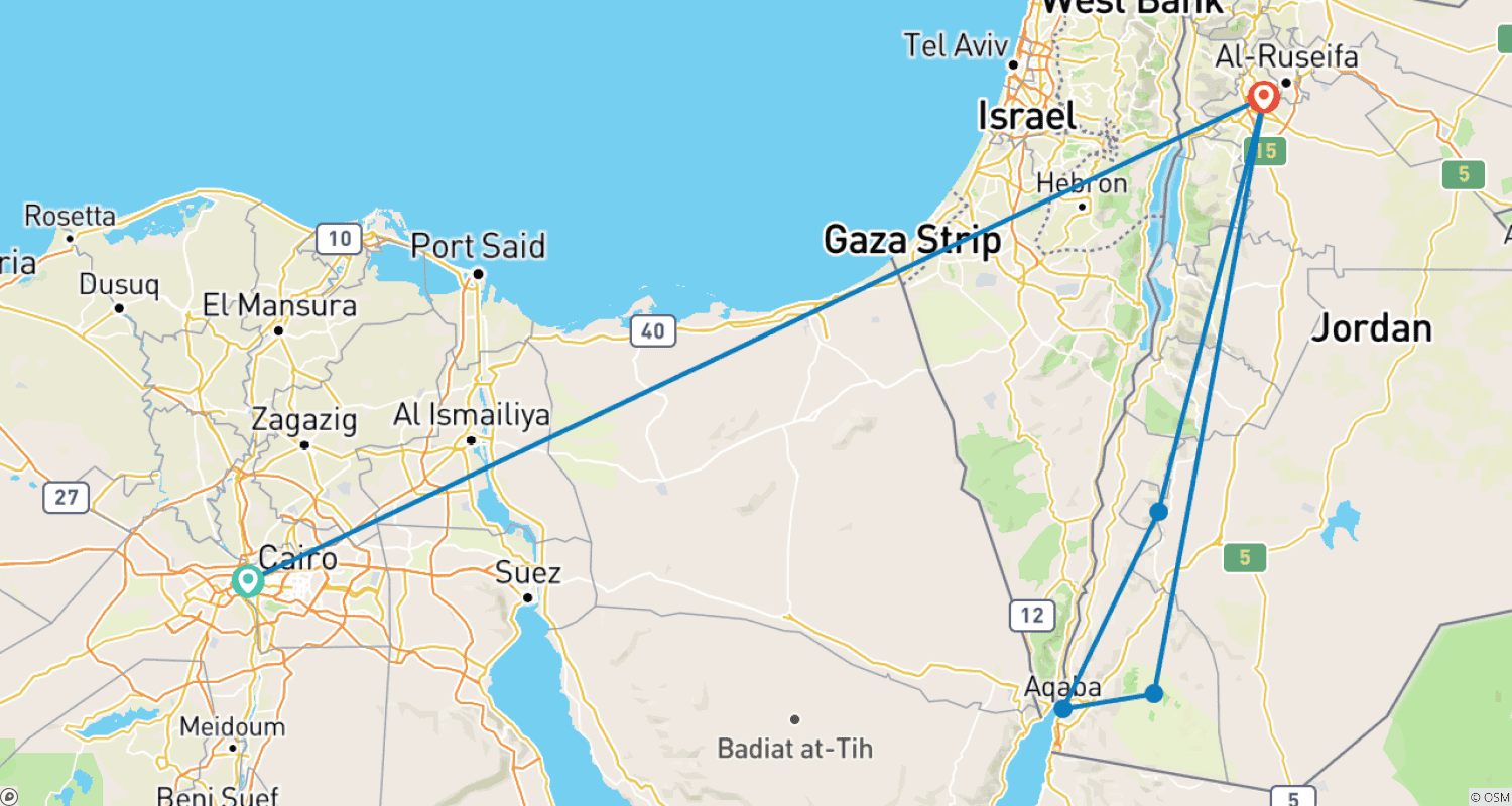 Mapa trasy: Klasyczny Egipt i Jordania