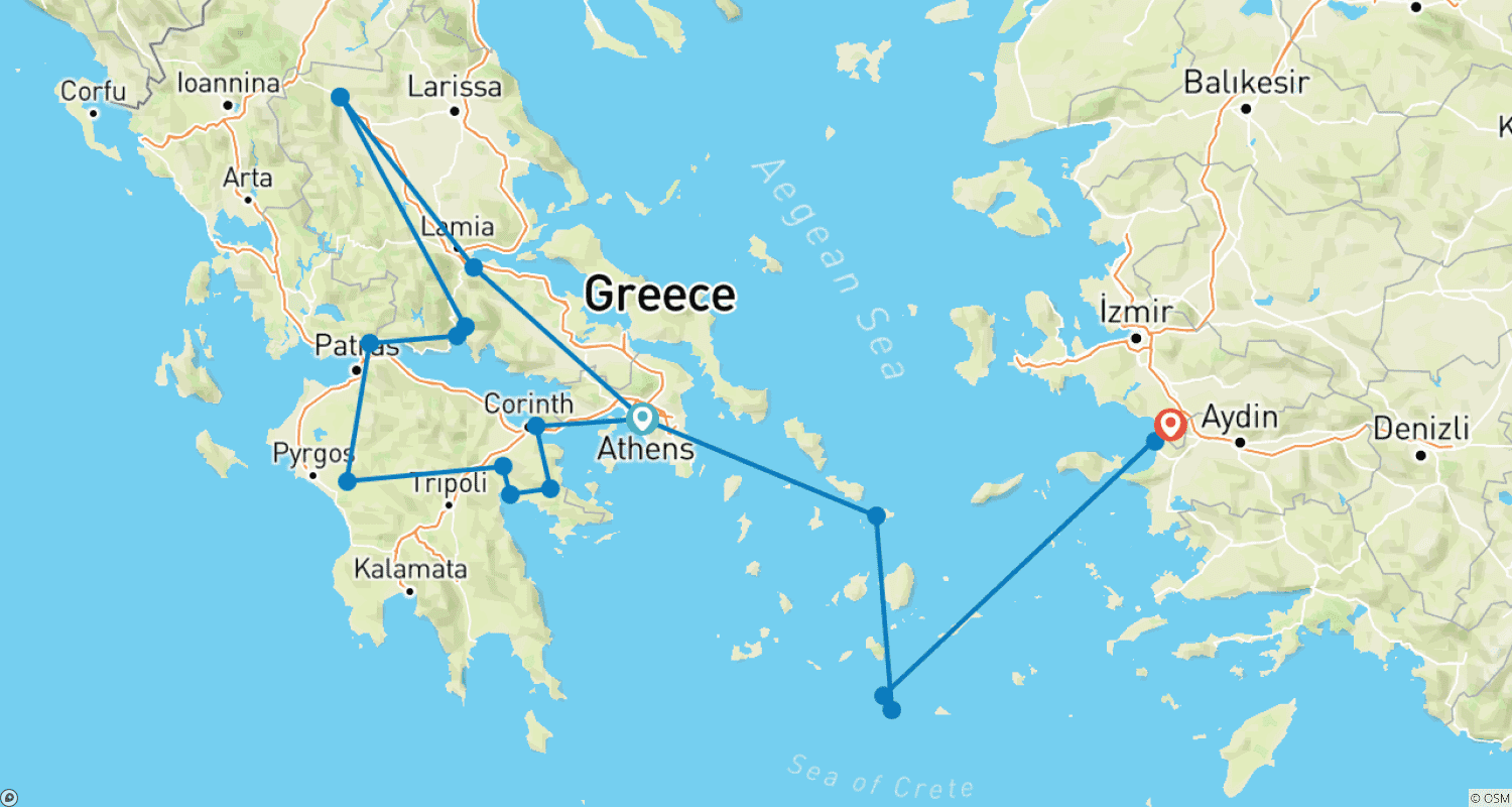 Mainland Greece and Islandsのルートマップ