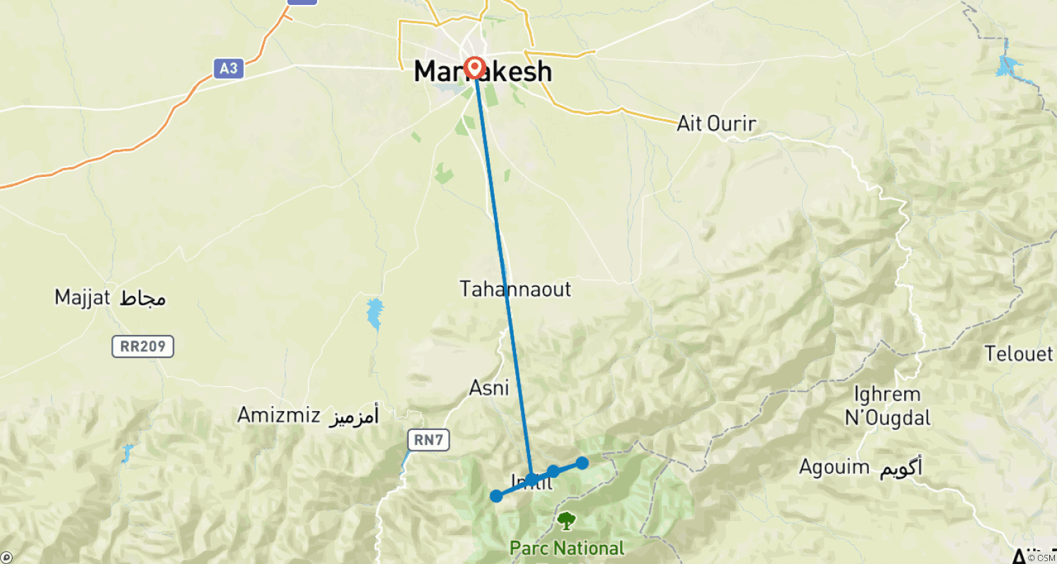 Mapa do percurso de Trekking em Marrocos: Trekking em Família - 3 Dias